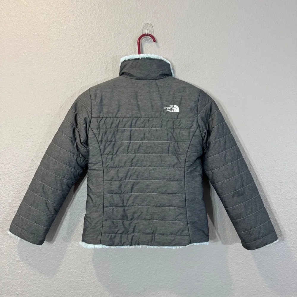 The North Face Girl's Size S 7/8 Gray Reversible Mossbud Swirl Insulated Jacket